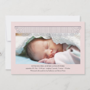 Lace Edging Photo Birth Announcement