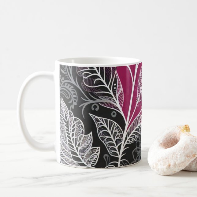 Lace Effect Floral Leaf Coffee Mug (With Donut)