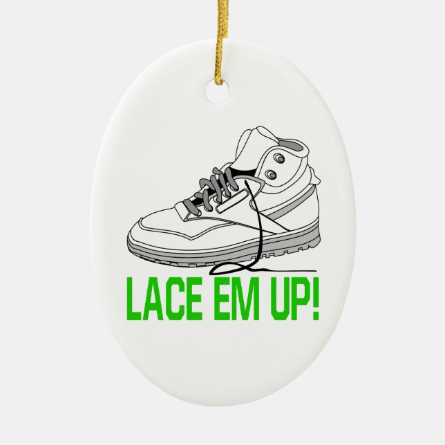 Lace Em Up Ceramic Ornament (Front)