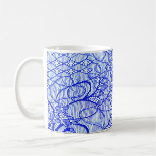 Lace fabric in blue. Royal Blue Couture Lace Patch Coffee Mug