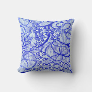 Lace fabric in blue. Royal Blue Couture Lace Patch Cushion