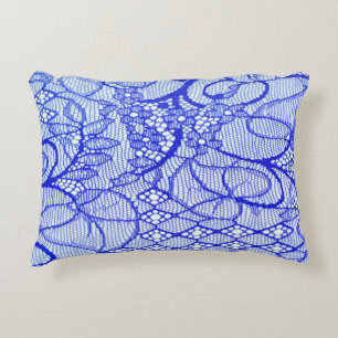 Lace fabric in blue. Royal Blue Couture Lace Patch Decorative Cushion