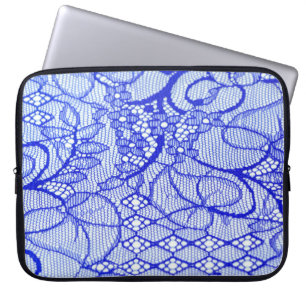 Lace fabric in blue. Royal Blue Couture Lace Patch Laptop Sleeve