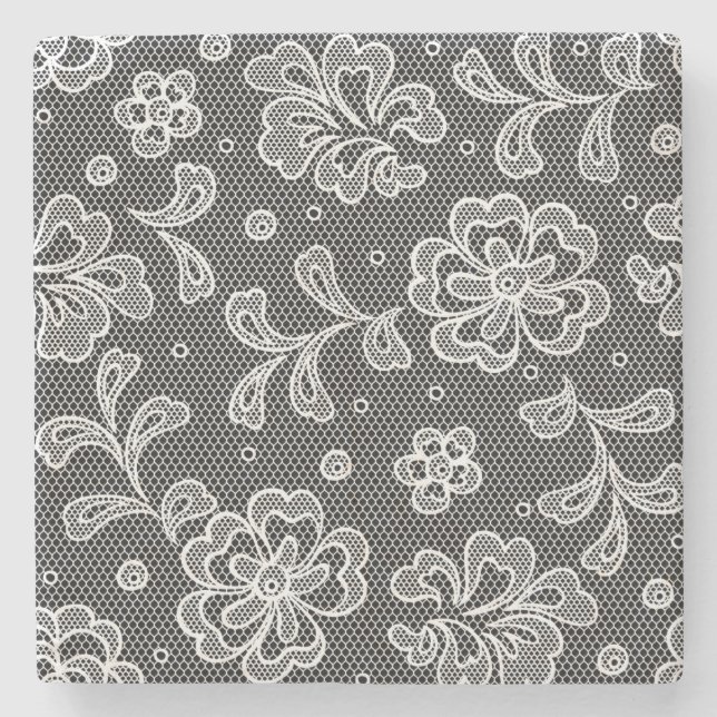 Lace fabric pattern 1 stone coaster (Front)