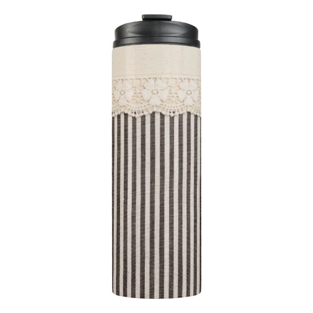 Lace fabric textile texture, background pattern. thermal tumbler (Front)