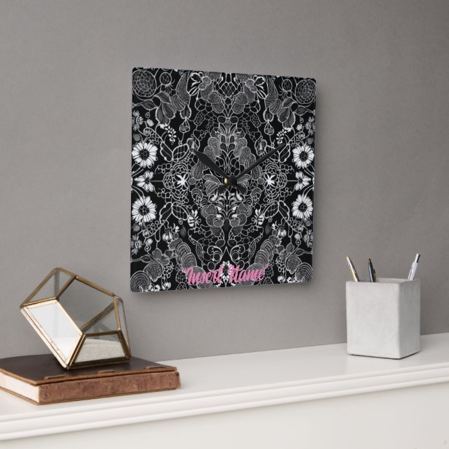 Lace Floral Harmony Square Wall Clock (Office)