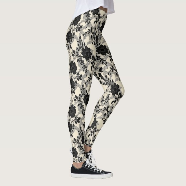 Lace Floral Pattern Black Leggings (Right)