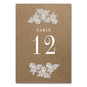 Lace Flowers Kraft Paper Table Number Cards