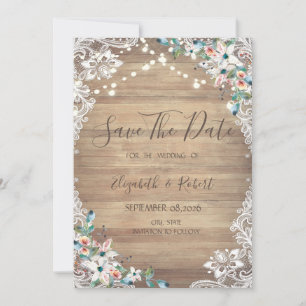 Lace Flowers Wood Texture, Lights Save The Date