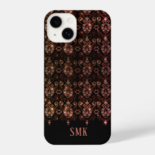 Lace Glitter Monogram Rose Gold Black iPhone 14 Case
