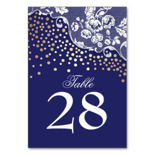 Lace Gold Confetti Navy Vintage Wedding Table Number