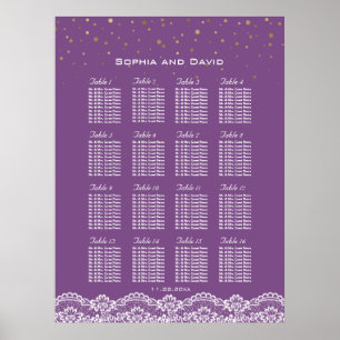 Lace Gold Confetti Purple Wedding Seating Chart