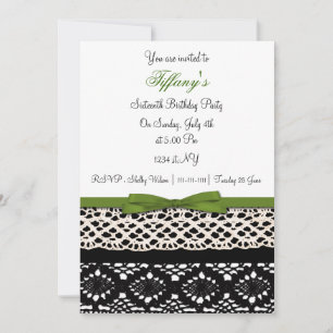 lace green damask Sweet Sixteen party Invitation