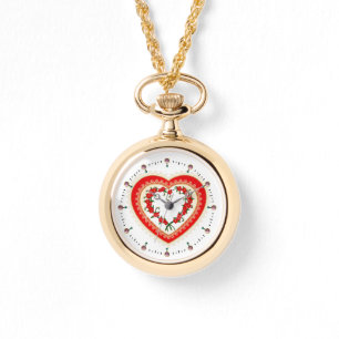 LACE HEART WITH RED FLOWERS WATCH