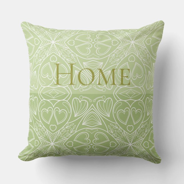 Lace Hearts Soft Olive Cushion (Front)