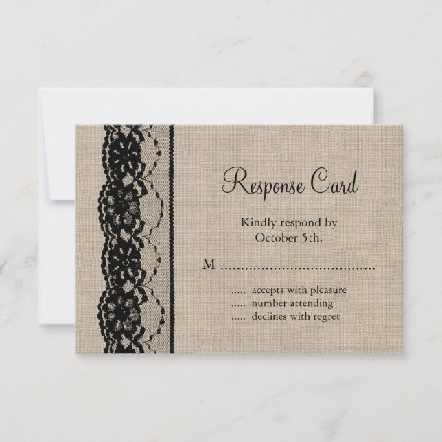 Lace in Black on Burlap RSVP Card (Front)