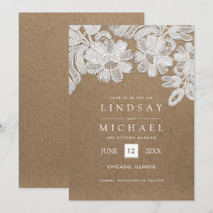 Lace   Kraft Paper Wedding Save the Date Cards