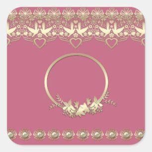 Lace lacy frame golden romantic customisable text square sticker