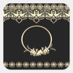 Lace lacy frame golden romantic customizable text square sticker