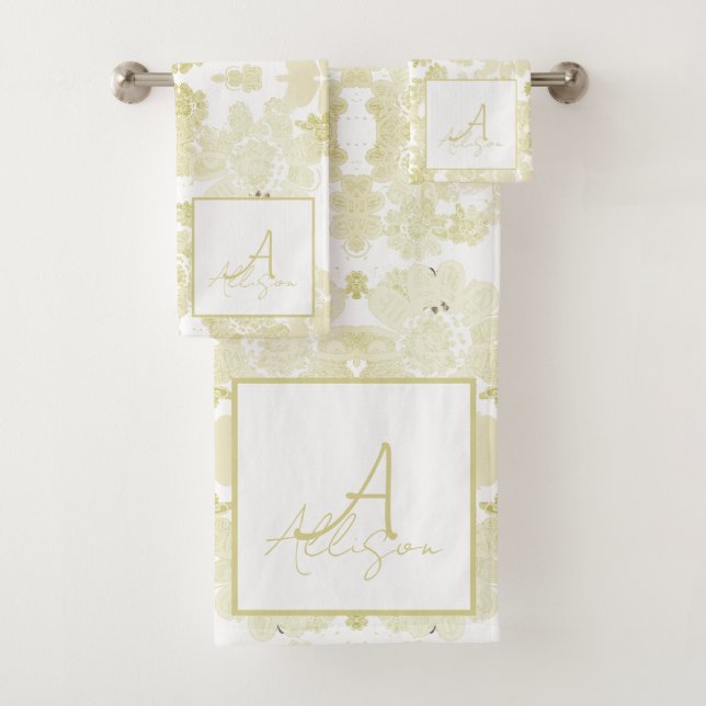 Lace-like Shabby Chic Cream Bath Towel Set (Insitu)