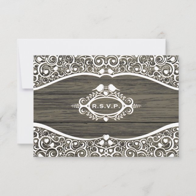 Lace Love Birds Vine Pattern R.S.V.P. RSVP Card (Front)