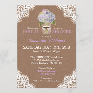 Lace Mason Jar Hydrangea Rustic Bridal Shower Invitation