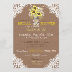 Lace Mason Jar Sunflower Rustic Bridal Shower Invitation