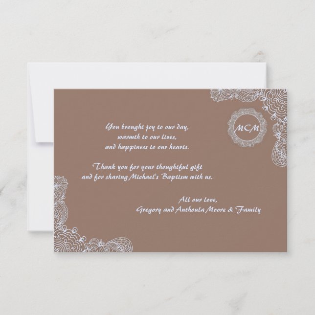 Lace Monogram Thank You Card (Front)
