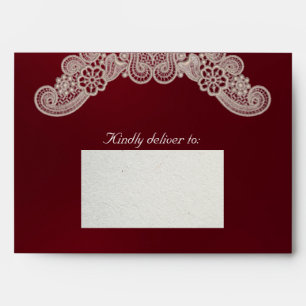 Lace on Burgundy Wedding Envelope