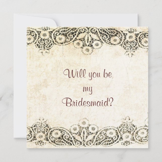 lace on burlap Will you be my bridesmaid Invitation (Front)