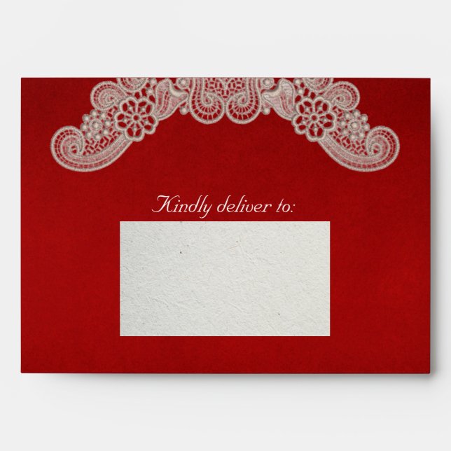 Lace on Red Wedding Envelope (Front)