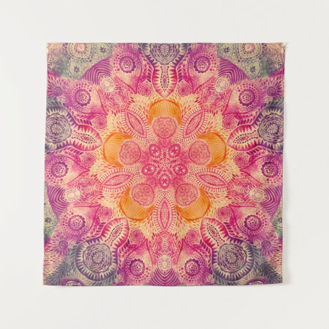 Lace Ornament Mandala: Round Watercolor Design Tapestry (Front)