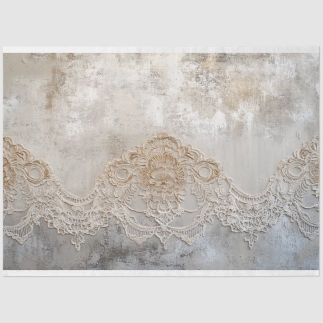 Lace Patina, Beige Grey Shabby Chic Background Tissue Paper (Front)