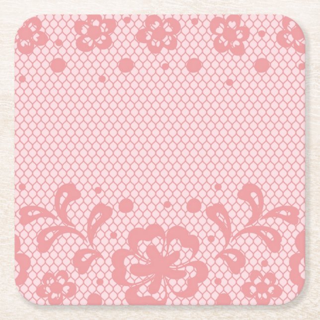 Lace pattern, flower vintage 3 square paper coaster (Front)