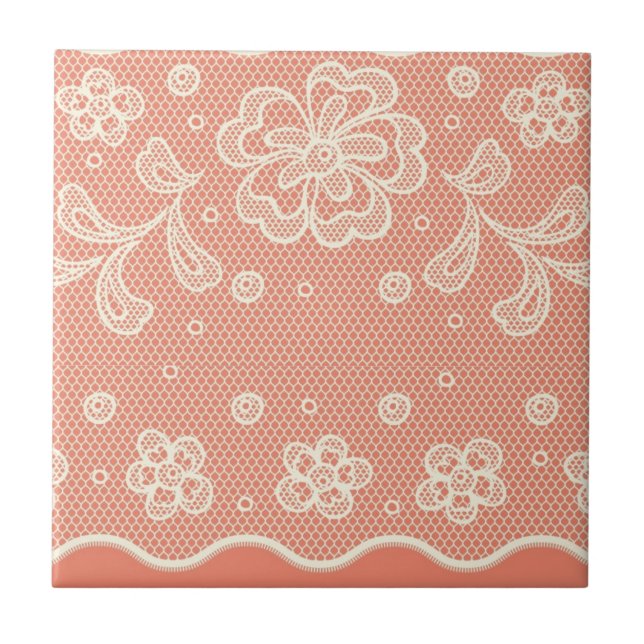 Lace pattern, flower vintage 4 ceramic tile (Front)