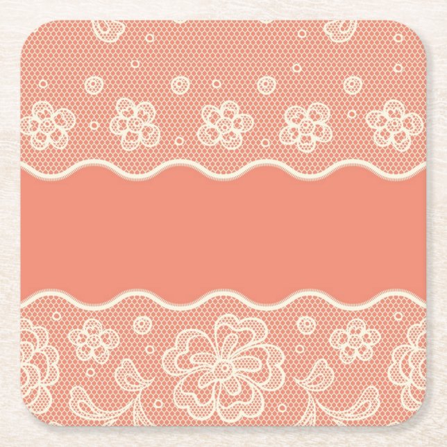 Lace pattern, flower vintage 4 square paper coaster (Front)