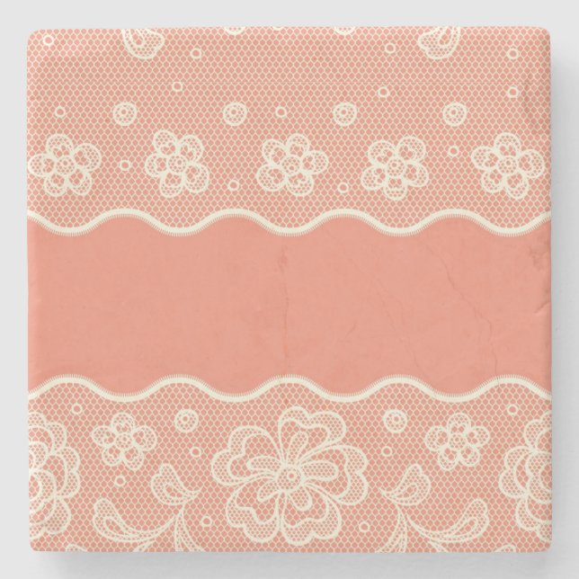 Lace pattern, flower vintage 4 stone coaster (Front)