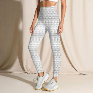 Lace Pattern Stripes | Grey and White Lace Design Leggings