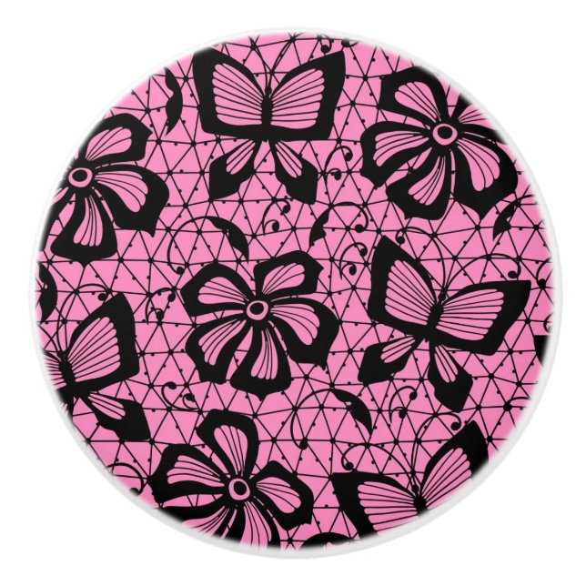 lace pattern with butterflies ceramic knob (Front)