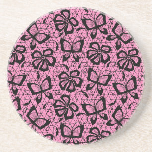 lace pattern with butterflies coaster