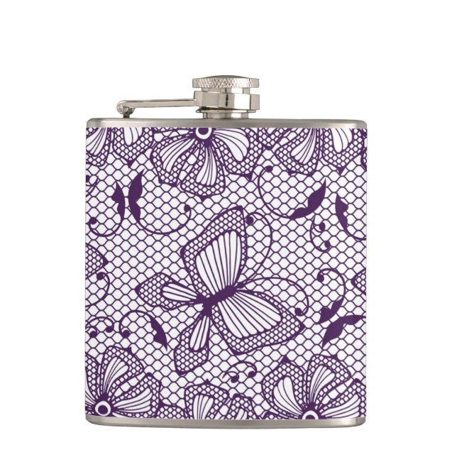 Lace pattern with butterflies hip flask (Front)