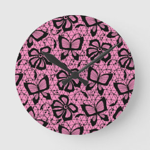 lace pattern with butterflies round clock