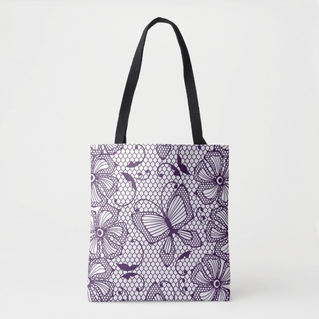 Lace pattern with butterflies tote bag (Front)