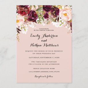 Lace Peach Burgundy Floral Wedding Invite