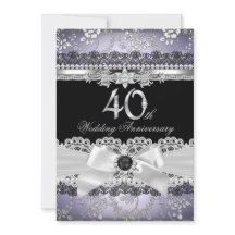 Lace Pearl Bow Silver Purple 40th Anniversary