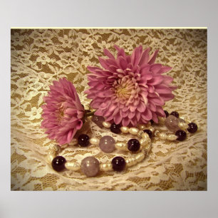 Lace, Pearls and Mums Poster