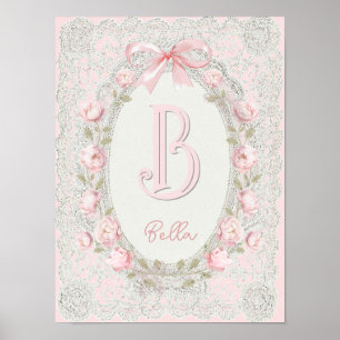 lace peonies frame nursery initial poster