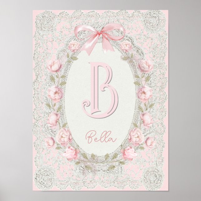 lace peonies frame nursery initial  poster (Front)