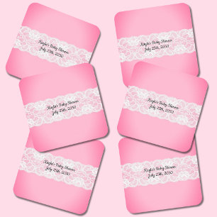 Lace Pink Baby Shower Square Paper Coaster