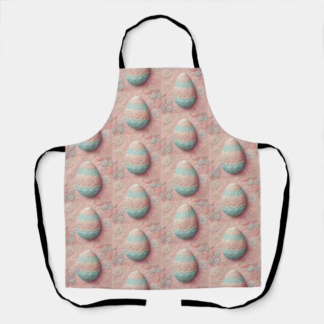 Lace pink blue pastel floral Easter egg drawing  Apron (Front)